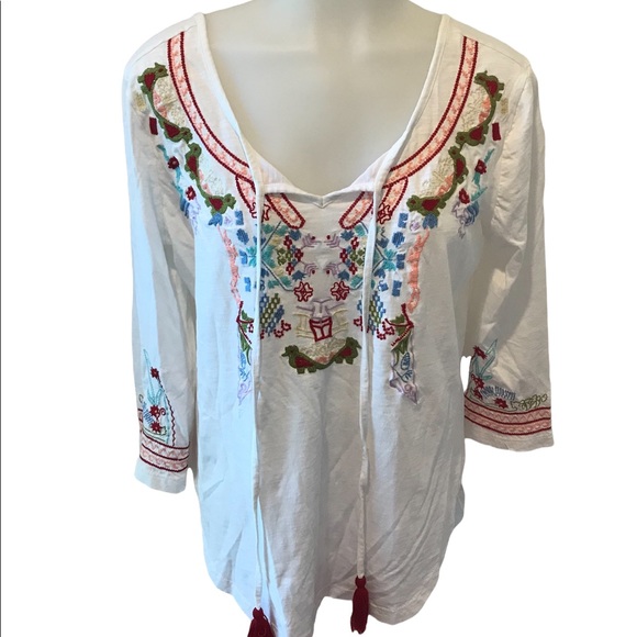 Cait Tops - Caite small white cotton embroidered tunic top